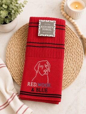 Kitchen Tea Towel "Red, Woof, & Blue"